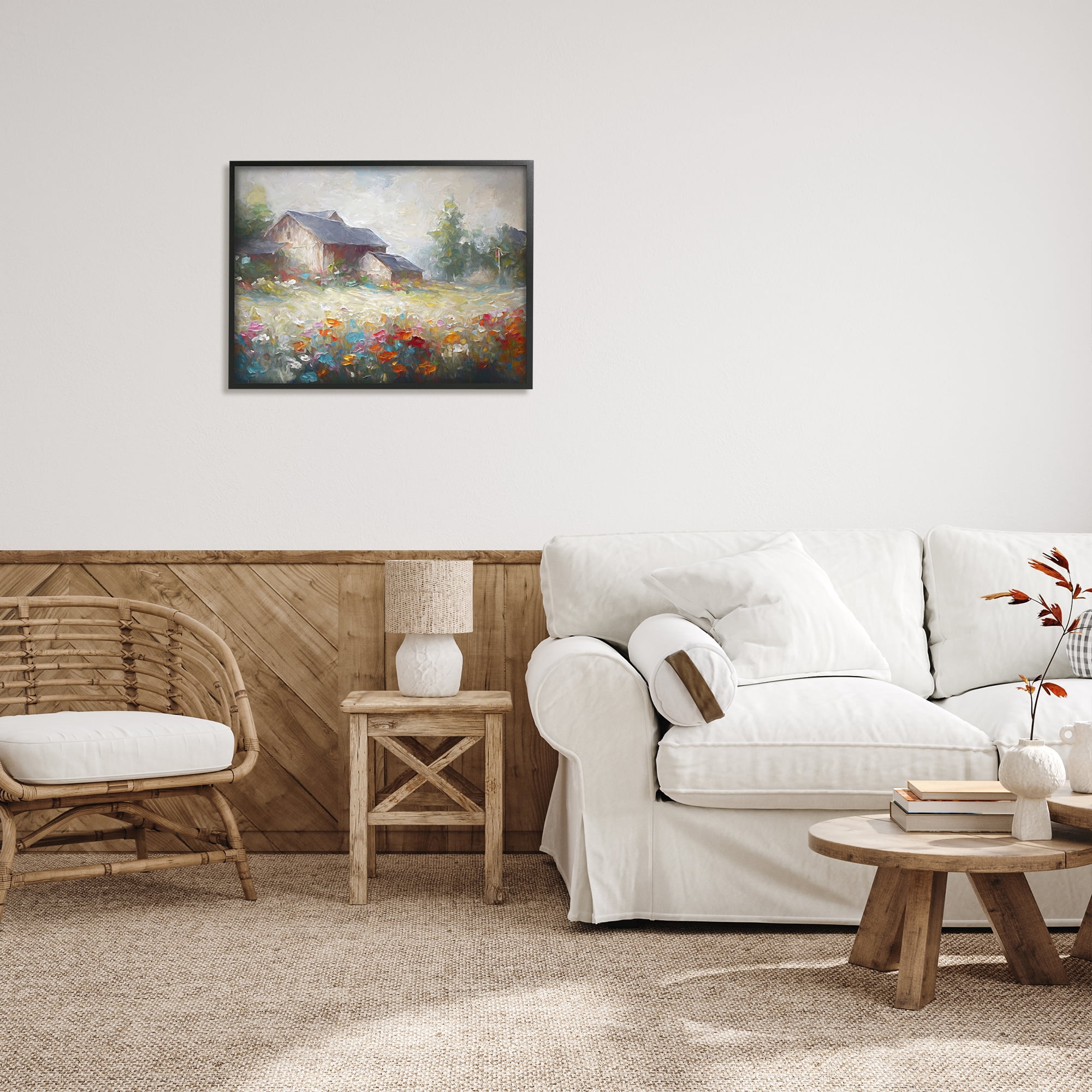 Stupell Industries Abstract Floral Countryside Landscape Painting Black Framed Art Print Wall Art, 30 x 24
