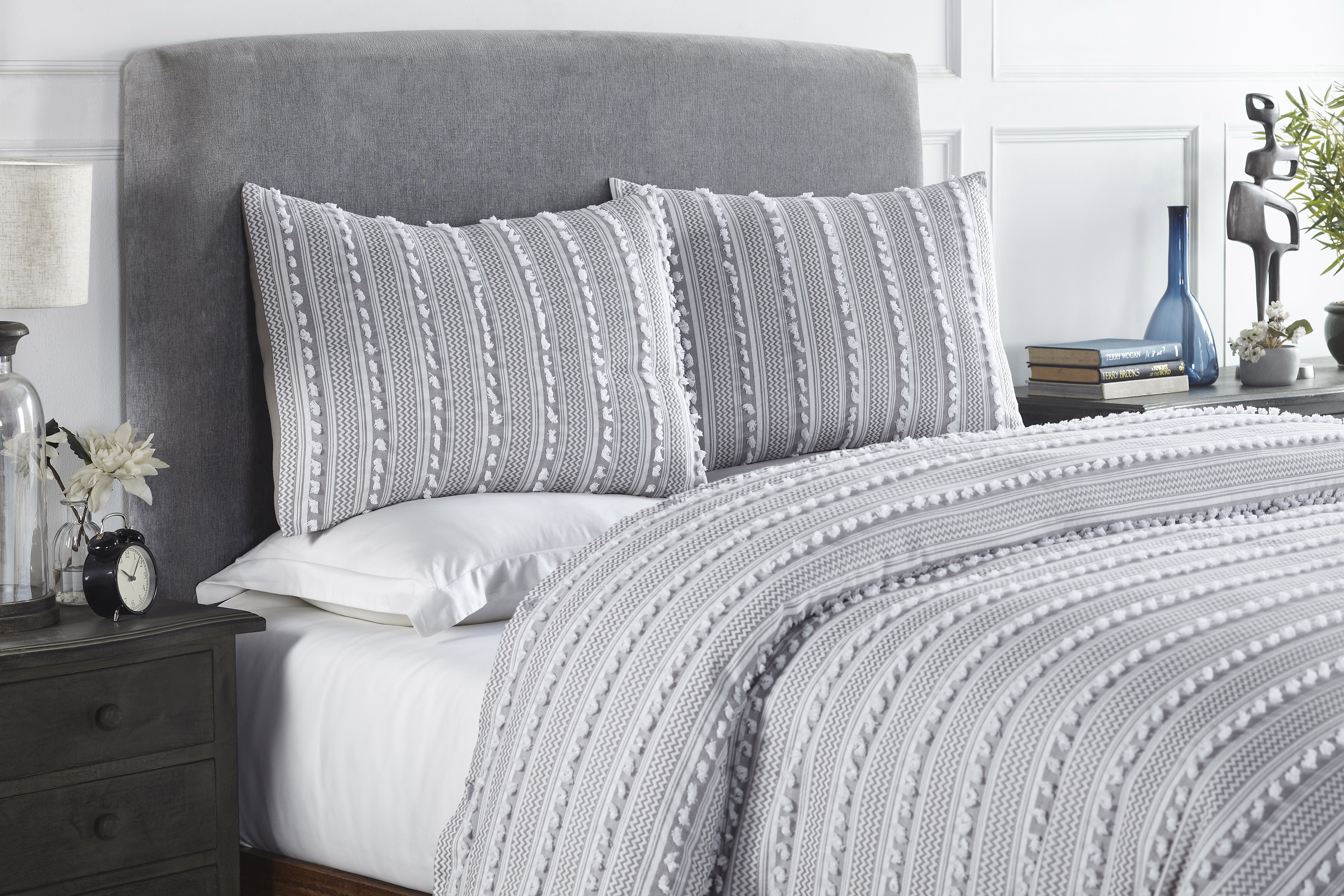 Better Trends Chenille Comforter Set King Size 3 Piece 100% Cotton Soft & Cozy All Season Bedding Angelique Collection - Gray