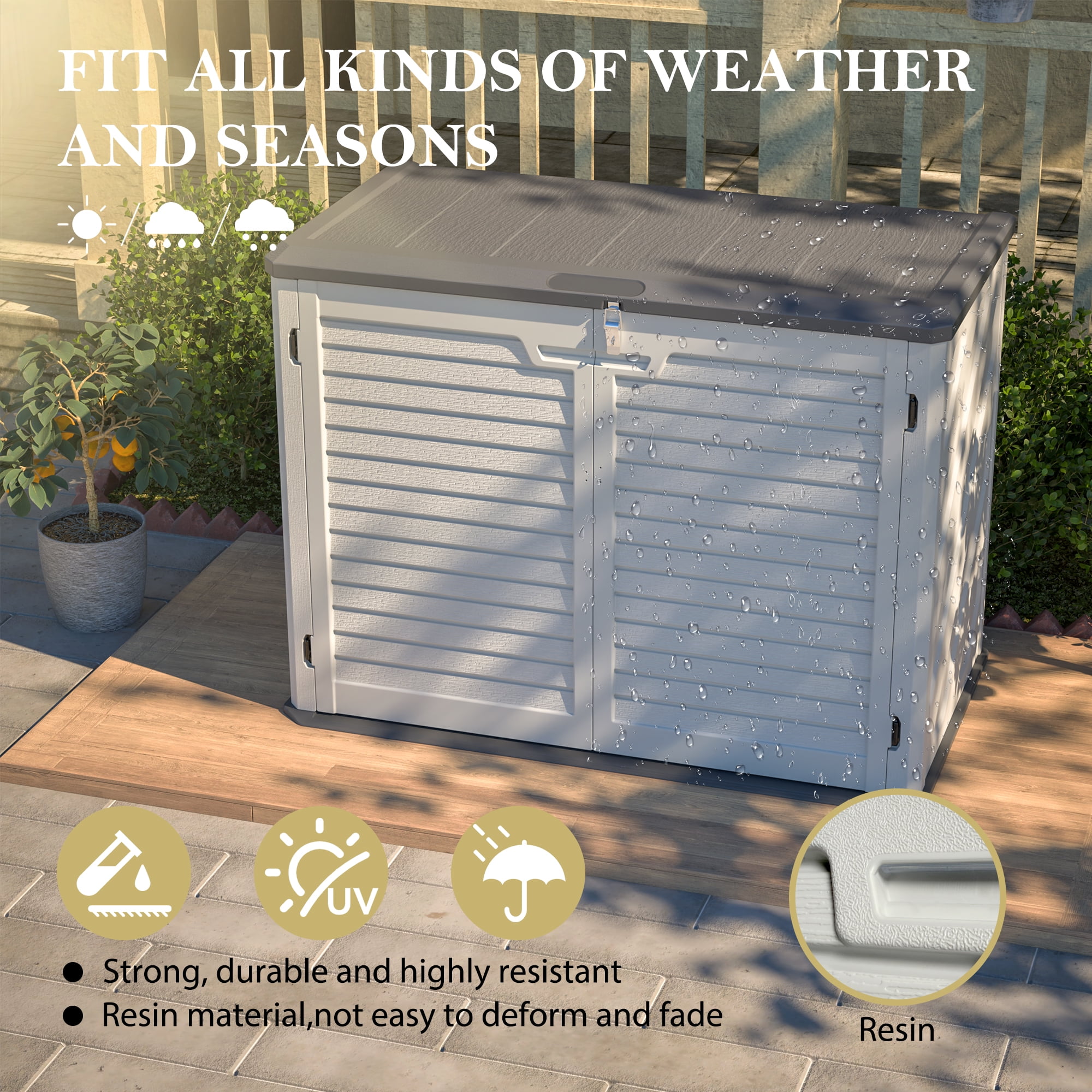 LZBEITEM 25 Cu.ft Upgraded Outdoor Horizontal Storage Shed with 2 Adjustable Shelves, Weather-Resistant Resin Tool Sheds, Multi-Opening Door, Waterproof & Lockable