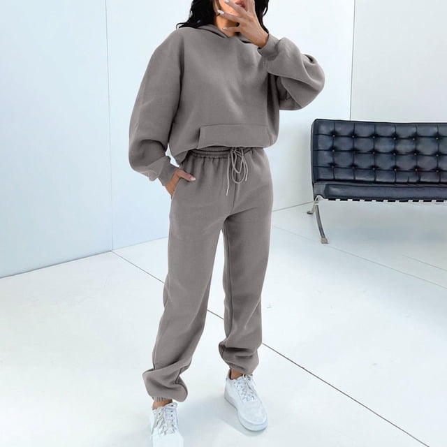 Ensemble Deux Pièces Économies d'Été Liquidation 2022! Mode Femmes Poche Col Rond Décontracté Sweat à Manches Longues + Pantalon Ensemble