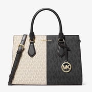 Michael Kors Women's Sheila Medium Two-Tone Metallic Signature Logo Satchel 35F5G6HS3B-Blackmulti