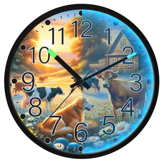 Ryvnso Animals on Wild Field with Sunset 12 Inch Night Light Wall Clock Silent Battery Operated Luminous Clocks