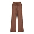 thumbnail image 4 of Lroveb Capri Pants for Women Plus Size, Womens Drawstring Summer Linen Pants, High Waisted Wide Leg Pants Elastic Cropped Lounge Trousers With Pockets Brown, 4 of 5