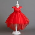 thumbnail image 3 of Vestido de novia de color sólido con flores tridimensionales para niñas europeas y americanas, vestido de princesa, vestido de actuación de anfitriona esponjoso para niñas de flores, 3 of 6