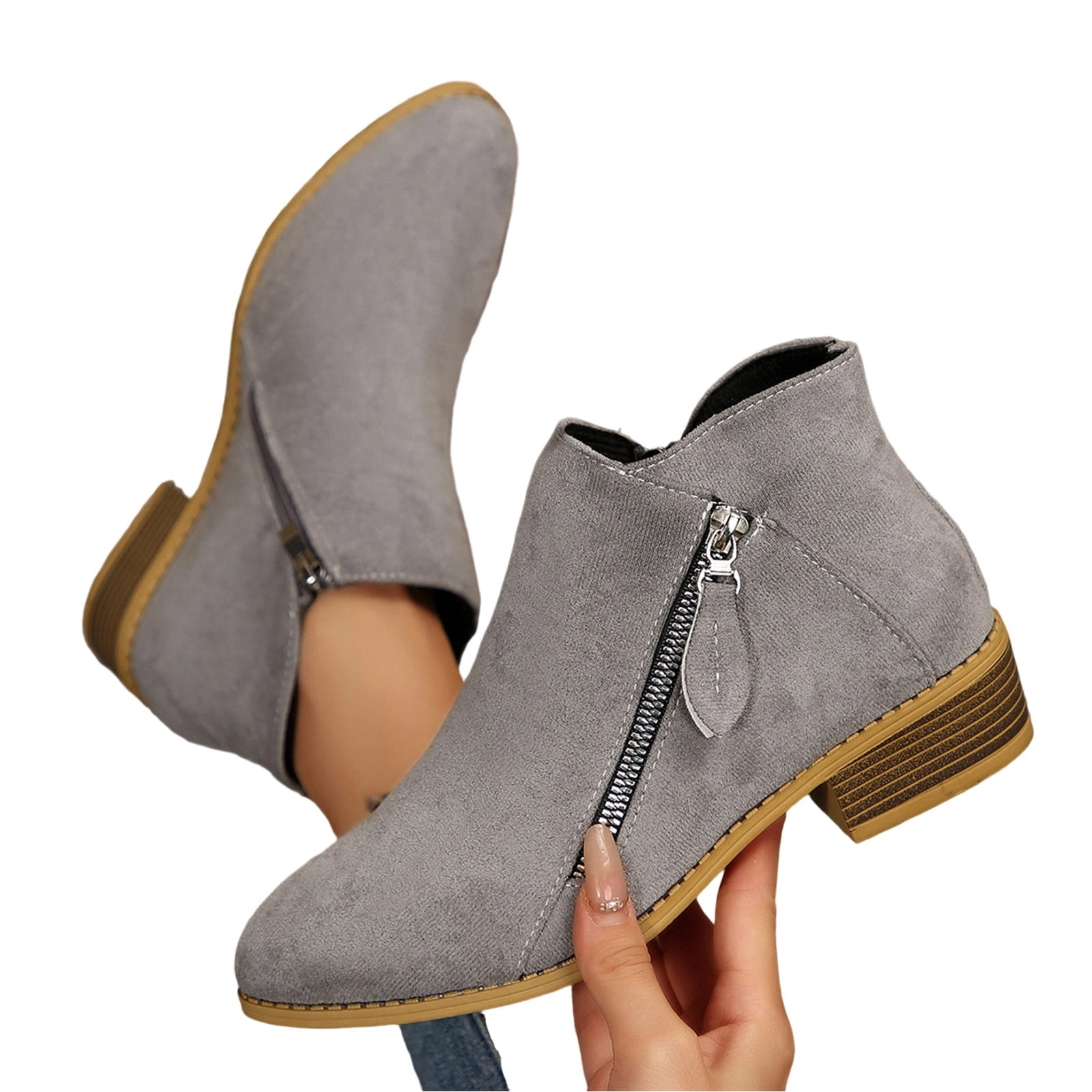 Men\'s Suede Ankle Boots in Gray with Side Zip Gray Zip Boots for Men for sale | eBay main image 2
