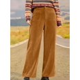 thumbnail image 5 of Women'S Corduroy Wide Leg Pants with Patch Pockets Casual Slim Fit Elastic Waist Trousers Beige S, 5 of 8