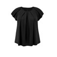 thumbnail image 2 of GRACE & GRANDEUR Women's Plus Size St. Patrick's Day Summer Blouse Pleated Curved Hem Ruffle Sleeve Round Neck Dressy Loose Tops 3X Black, 2 of 6