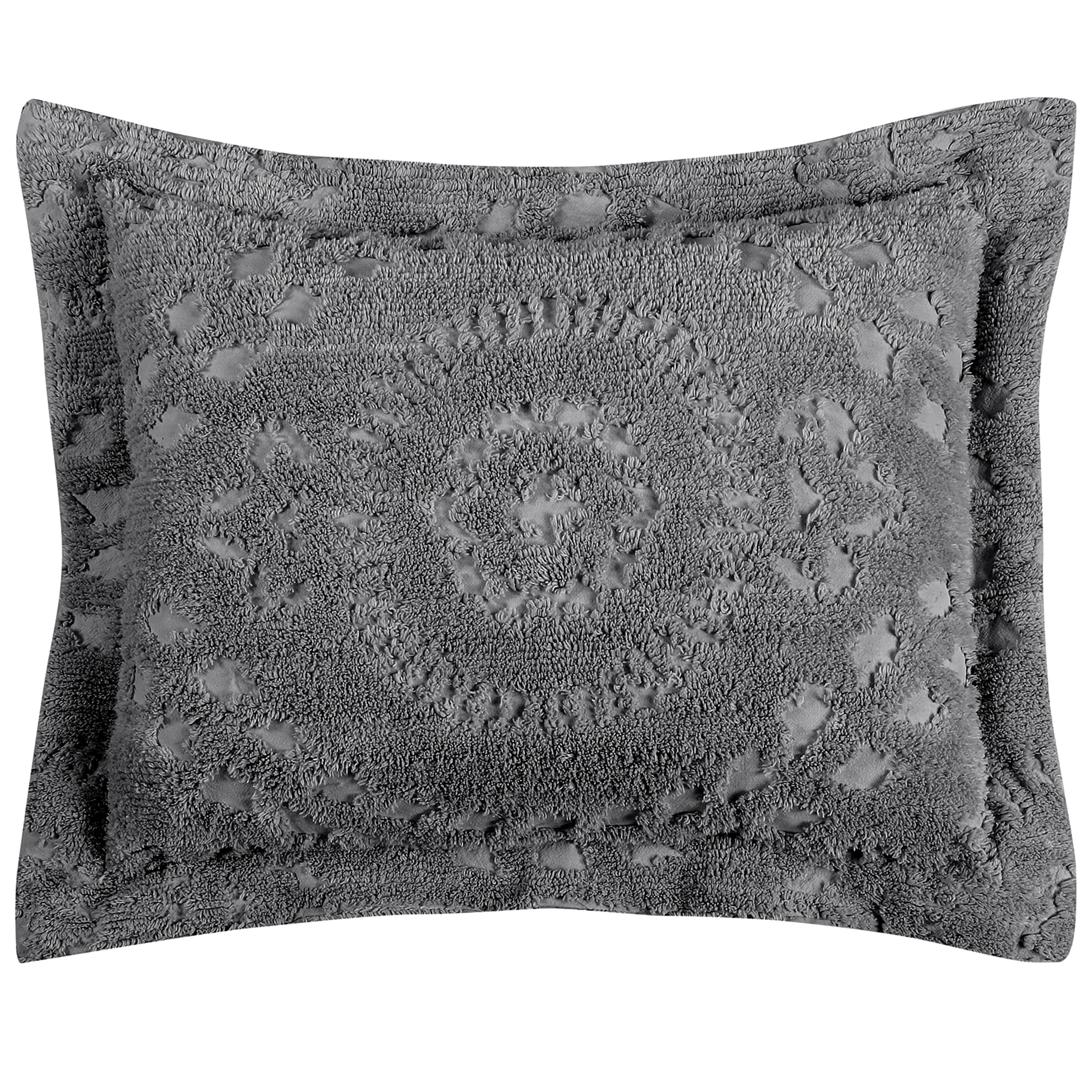 Better Trends 3 Piece Full/Double Bedspread Set 100% Cotton Chenille Tufted Medallion Pattern Soft & Luxurious Feel, Perfect for Gifting and All Seasons, Machine Washable (Gray) Rio Collection