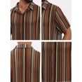 thumbnail image 7 of DARING DIVA Men's Striped Short Sleeve Button Down See Through Shirts L Brown Green, 7 of 7