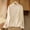 Beige, variant on Long Sleeve Shirts For Women Embroidery Long Sleeve Oriental Standing Collar Chinese Wool Lined Shirt Polyester Beige M-4Xl
