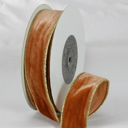 Amber Brown and Gold Colored Woven Edge Soft Velvet Ribbon 2