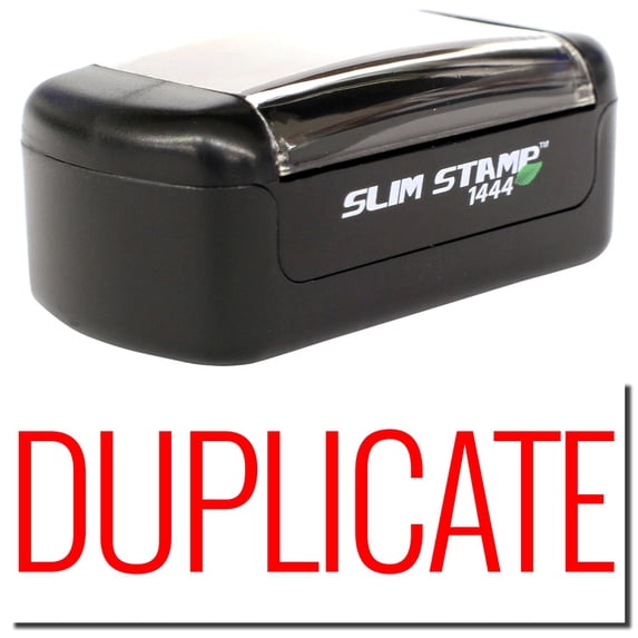 Slim Pre-Inked Narrow Font Duplicate Stamp, Slim 1444, Ultra Slim Design, Impression Size 1/2" by 1-3/4", Up to 25,000 Impressions - Red Ink