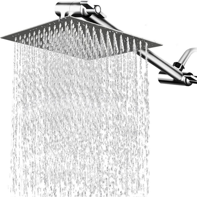 Cabeza de Ducha de Lluvia de Alta Presión, Regadera Cuadrado de Acero Inoxidable con 27 cm Brazo de Ducha Ajustable