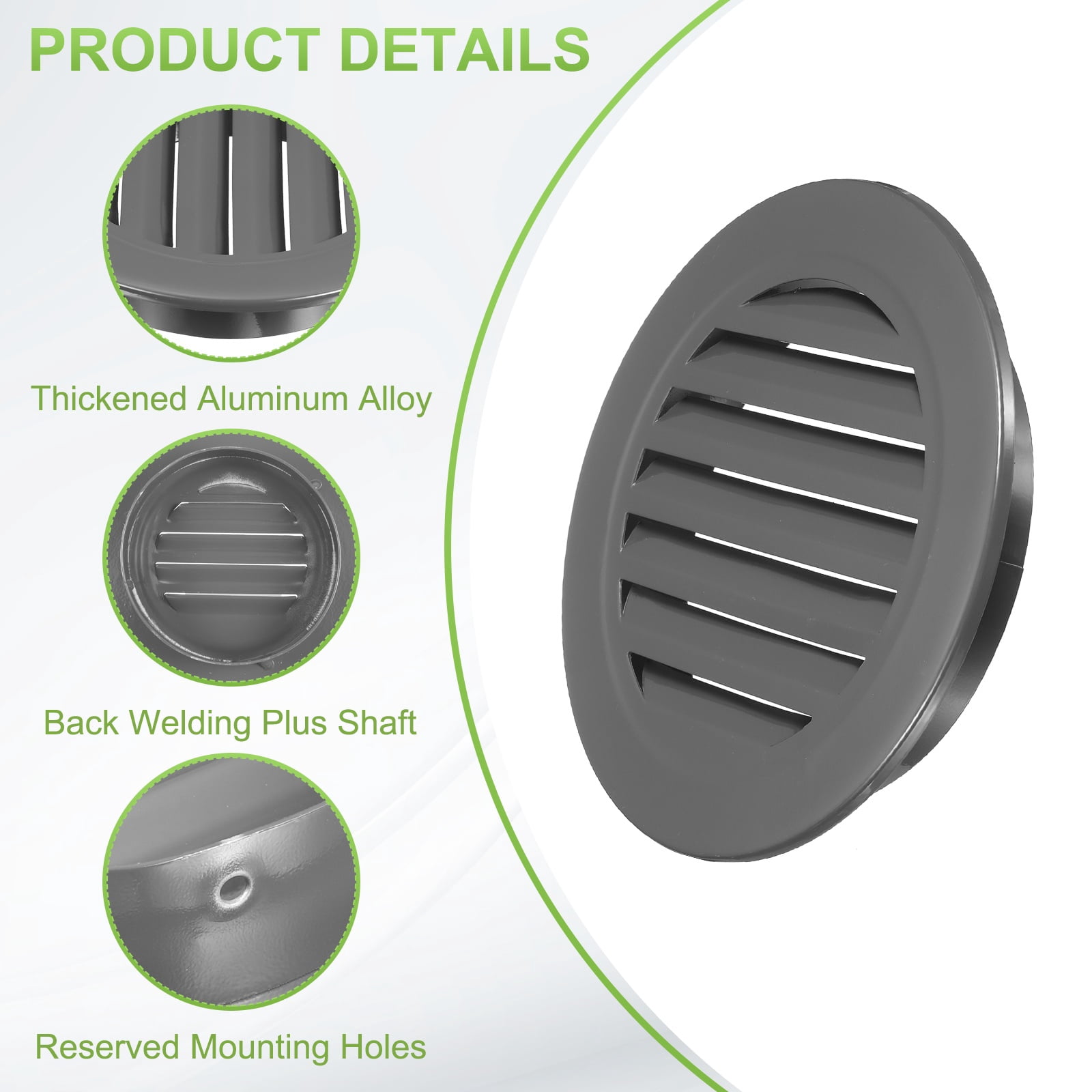 Uxcell 7" Round Air Vent, Louver Grille Cover Aluminum Alloy Soffit Vent HVAC Ventilation for Ceiling Wall Roofing Bathroom Kitchen Garage Duct Shed Garage, Dark Gray