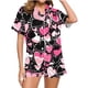 thumbnail image 3 of RKSTN Women's Valentines Pajama Sets Plus Size Notch Collar Button Down Valentine's Day Print Short Sleeve T Shirts Top and Shorts 2 Piece Set Womens Casual Lapel Shirt and Pjs Shorts Matching Set, 3 of 6