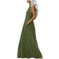 thumbnail image 4 of Fnooota Cotton Linen Dresses for Women, Casual Vacation Summer Sleeveless Maxi Dresses Army Green Size 2XL, 4 of 6