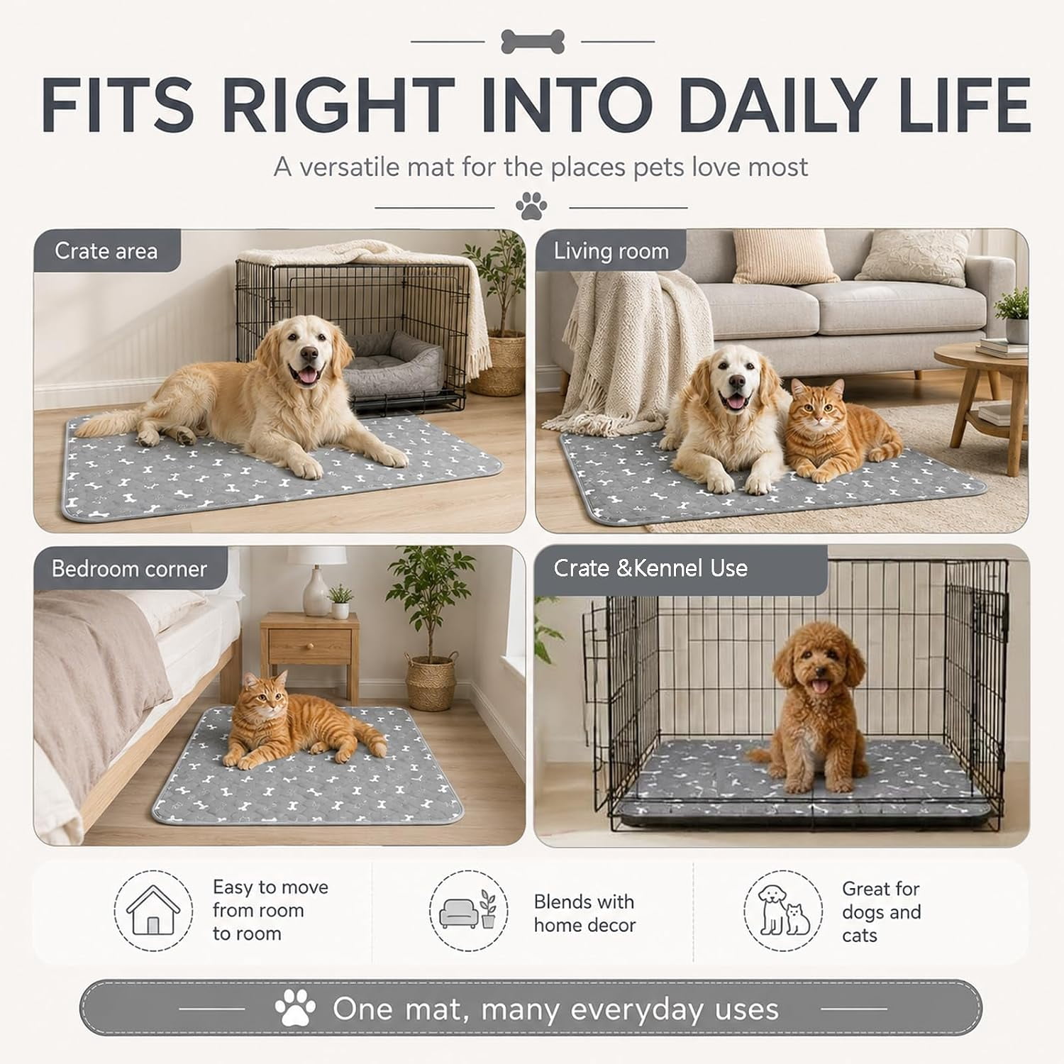 NovaPaw Washable Puppy Pee Pads, Reusable Dog Training Pads with Ultra Absorbent Multi-Layer Design, Leakproof Non-Slip Pet Potty Pads for Puppies, Dogs, Cats, Crates and Indoor Use(M:23.6*15.7in)