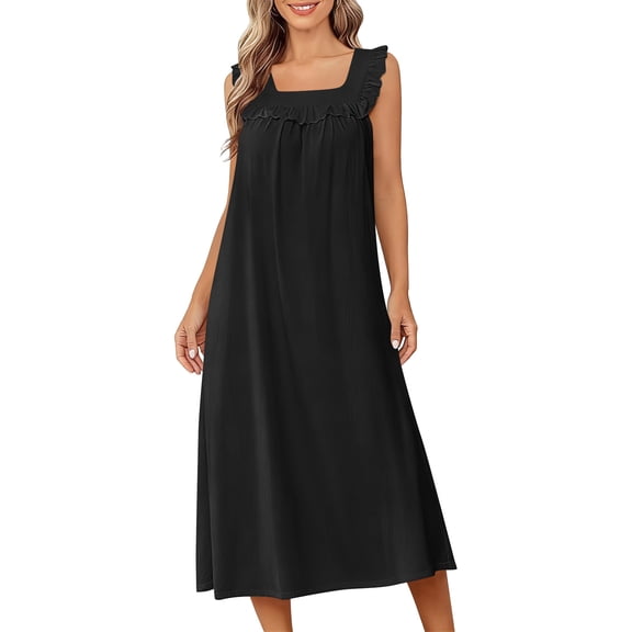 FAHXNVB Womens Nightgowns Square Neck Ruffle Hem Sleeveless Victorian Sleep Dress Ladies Flowy Long Sleepwear Night Dress