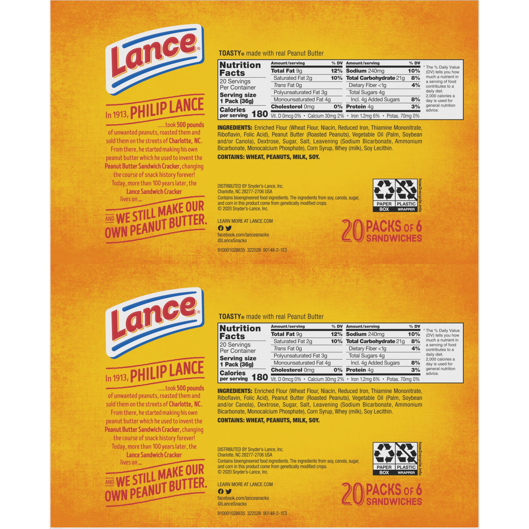 Lance Toasty Peanut Butter Sandwich Crackers (1.29 oz., 40 ct.)