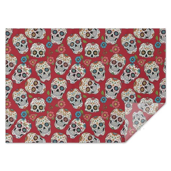 Red Flower Skull Pattern Rectangle Tablecloth 60"x84",Waterproof Polyester Rectangle Table Cloth, Wipeable Spillproof Polyester Tablecloth for Dining, Camping, Indoor and Outdoor