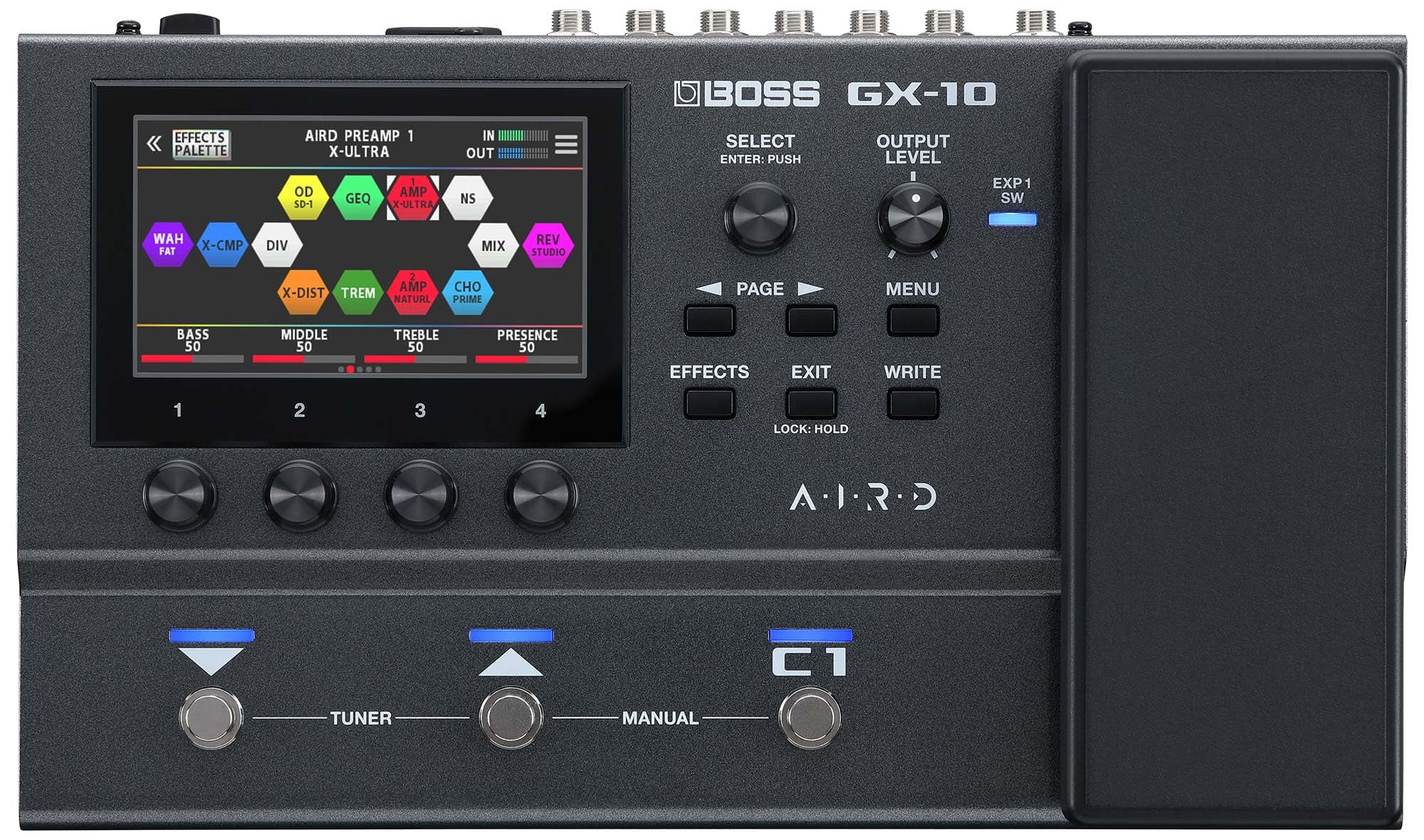 Boss GX-10 Guitar Effects Processor Bundle with Gearlux Power Supply, Instrument Cable, Patch Cable, and Picks
