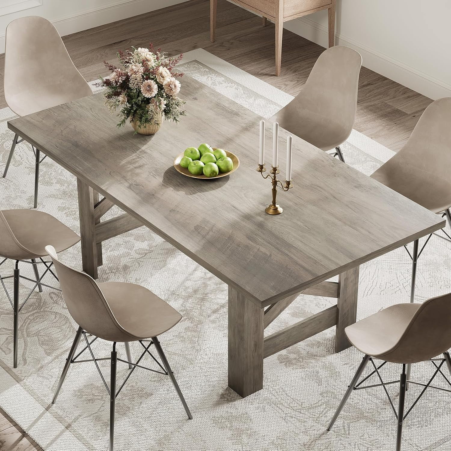 71" Farmhouse Dining Table for 6-8, Large Wooden Table with Thick Frame and Stable Triangular Legs for Kitchen or Office