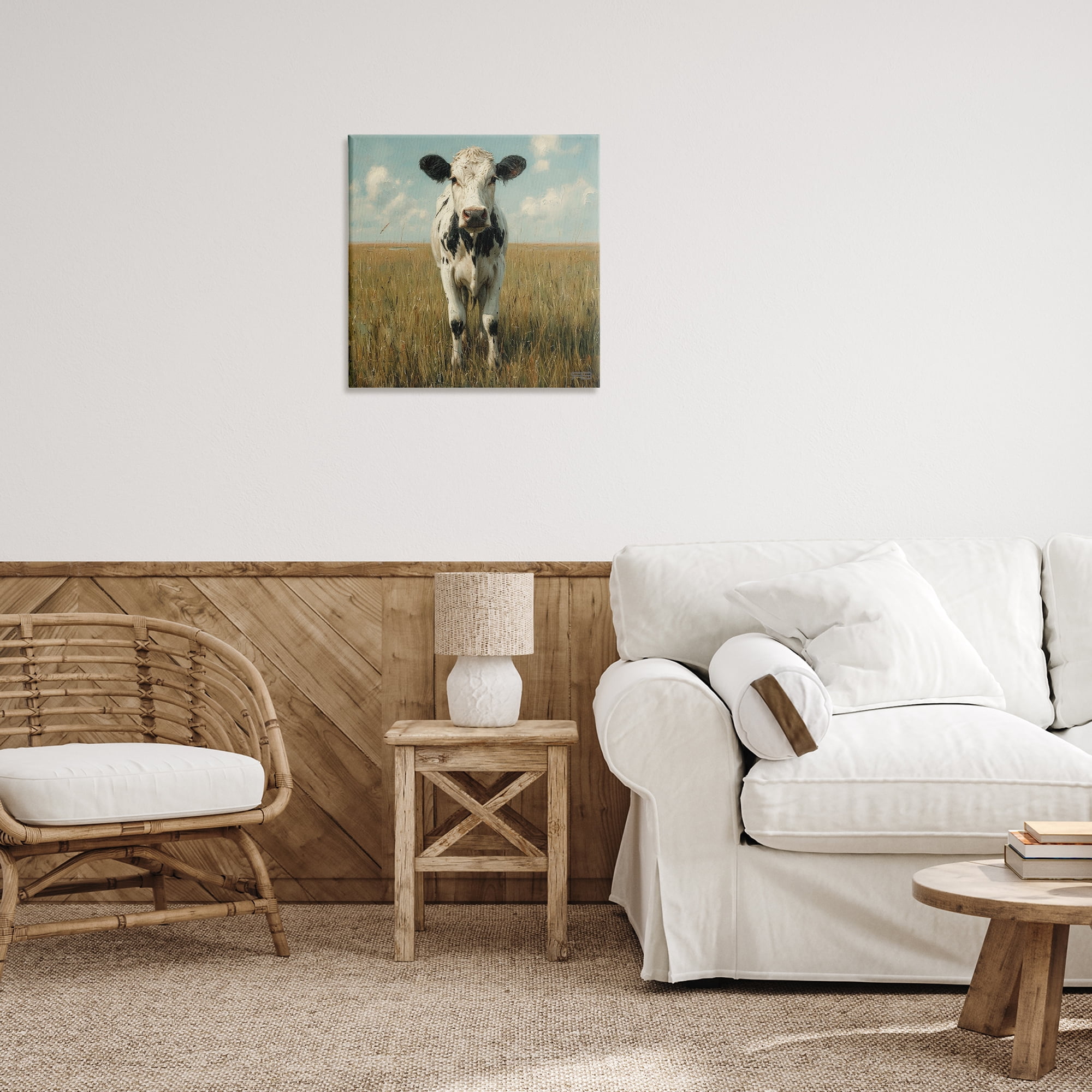 Stupell Industries Cow in Verdant Field Animals & Insects Painting Gallery Wrapped Canvas Art Print Wall Art, 24 x 24