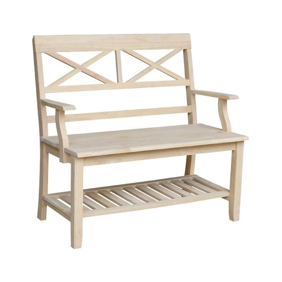 Double X-Back Bench With Arms and Shelf