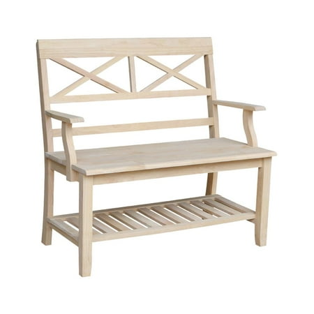 International Concepts Double X-Back Bench With Arms and Shelf