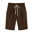 thumbnail image 4 of Sakmal Shorts for Women Trendy Bermuda Cotton Linen Brown Khaki High Waisted 9" Shorts with Pockets, 4 of 5