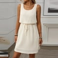 thumbnail image 4 of JMKQLZ Women's Fashion Casual Solid Color Drawstring Summer Sleeveless Round-Neck Dress, 4 of 7