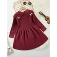 thumbnail image 5 of Gaexia Girl Sweaters,3T Sweaters for Girls,Girls Knitted Sweater Dress With Embroidered Floral Design Lapel Collar Long Sleeve Party Gown for Toddler Kids, 5 of 5