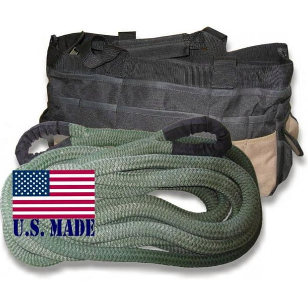 U.S. made &quot; Militaire GREEN&quot; Sécurité-T-Line- Cinétique de Récupération (snatch) corde - 1 pouce x 30 ft avec sac de transport robuste (4X4 Véhicule de Récupération)