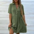 thumbnail image 2 of ShomPort Summer Casual Dresses for Women Loose Short Sleeve Lapel Button Front V Neck Knee Length Pleated Midi Dress, 2 of 7