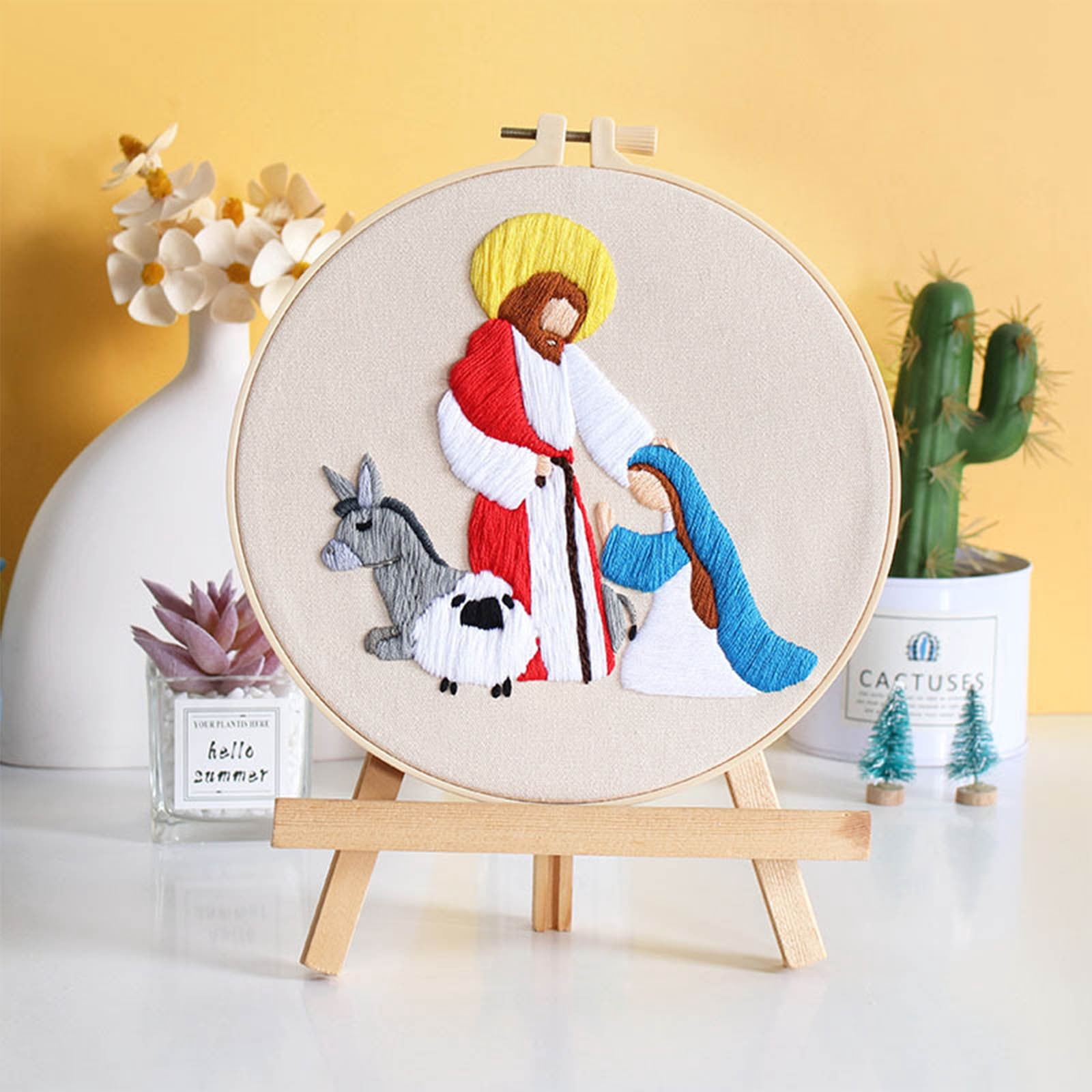 Embroidery Kits for Adults, Nativity Cross Stitch Kits, with Embroidery Hoop, Religious Embroidery Kit, Handmade Fabric Needlepoint Kits, for Christmas Holiday Xmas Easter Decor