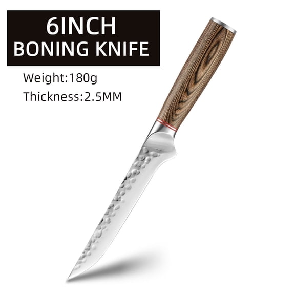 Kitchen Knife Japanese Hammered 6-inch Boning Knife Chef's Cleaver Knife for Cutting and Slicing Meat and Vegetables