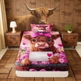 thumbnail image 4 of Erosebridal Kawaii Highland Cow Twin Sheet Sets for Girls, Pink Flower Bowknot Bedding, 3pcs (1 Flat Sheet, 1 Fitted Sheet and 1 Pillowcase), 4 of 6
