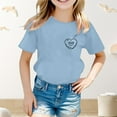 thumbnail image 2 of MIXUE Girls Tops & T-Shirts Kids Summer Doughnut Heart Print Round Neck Short Sleeve Loose Casual Tshirts Outwear,Blue,6-7 Years, 2 of 4