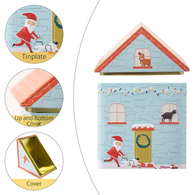 Christmas Decorations Food Storage Christmas Tin Box Candy Box Square Candy Storage Containers With Lids For Holiday Xmas Tinplate Storage