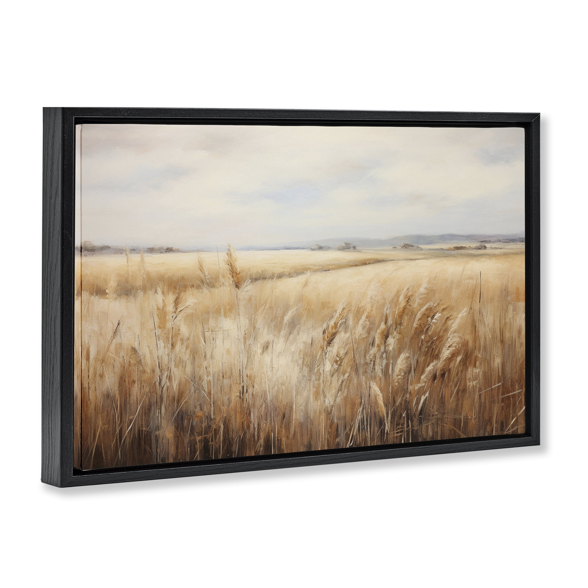 Stupell Industries Vast Wheat Field Landscape & Nature Painting Black Floater Framed Canvas Art Print Wall Art, 31 x 21