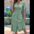 thumbnail image 3 of Vestido Veraniego Informal de Corta con Cuello en V para Mujer, con Botones y Estampado Floral, y Bolsillos Verde S, 3 of 5