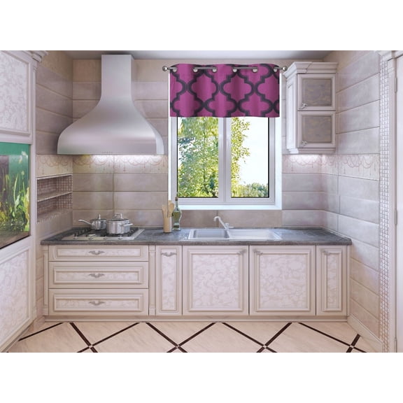 1-Piece Moza Hot Pink/Black Geometric Blackout Bronze Grommet Window Panel Valance 37" Wide X 18" Length