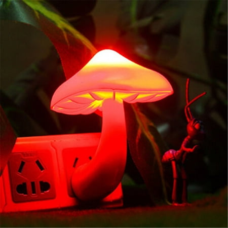 

MRULIC Colorful Energy Saving Mushroom LED Night Light Sensor Control Lamp Bedside Wall Red