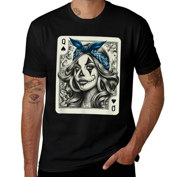 GraphicChicana Chicano Playing Card Queen Mens T Shirts Cotton Short Sleeve T-Shirt Crew Neck Tees Casual Shirt