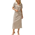 thumbnail image 3 of Women'S Skirt Sets 2 Piece Outfits Summer Casual Striped Short Sleeve Skirt and Top Set Khaki S, 3 of 10