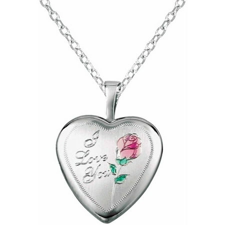 Sterling Silver Heart-Shaped with Rose I Love You Locket