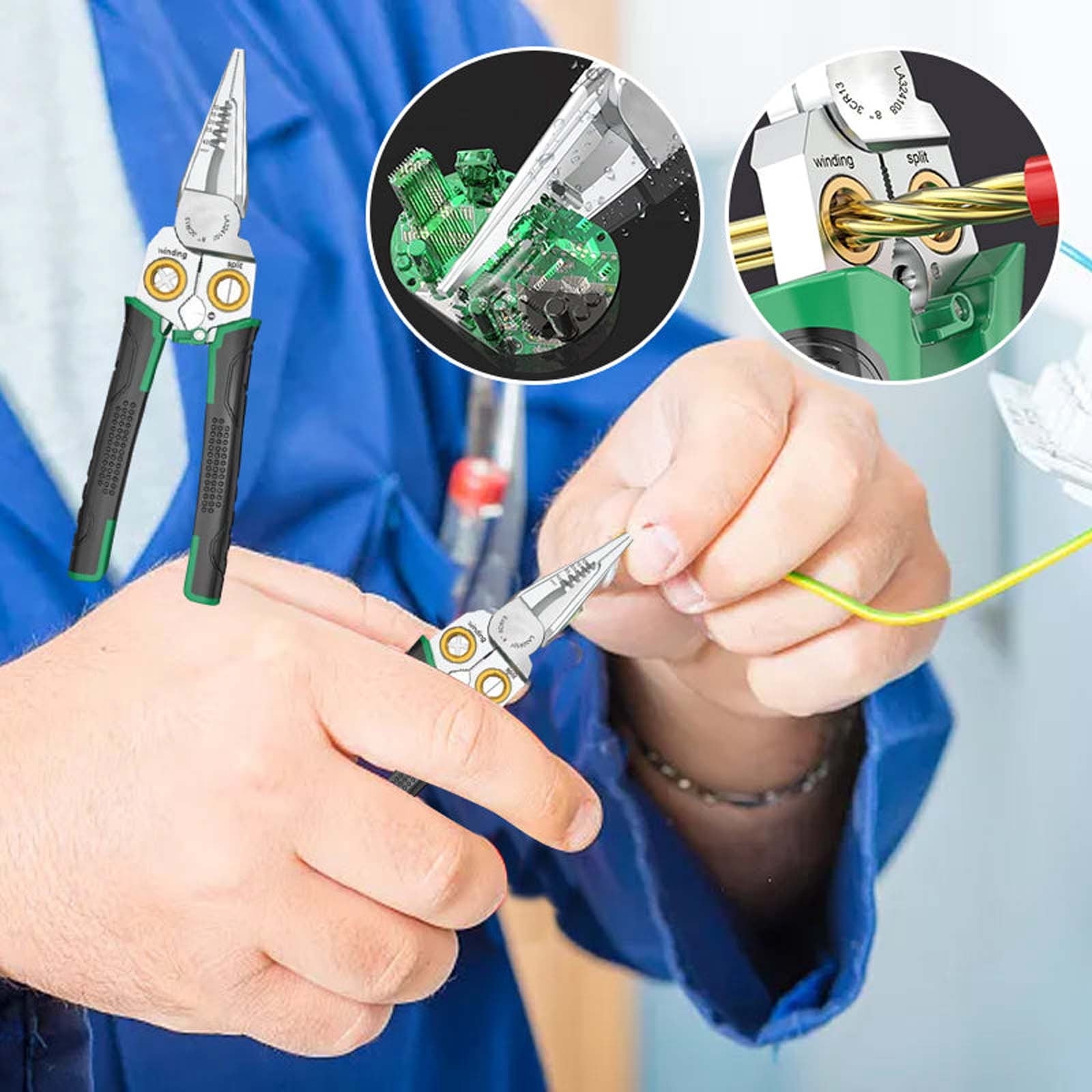 Wire Strippers with Electricity Measurement Function, 8 in1 Wire Stripping Pliers for Cutting and Pulling Wires, Cable Scissors for Scraping and Pressing Wires with Voltage Test