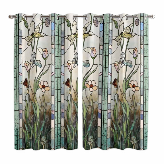 Curtains 63 Inch Length 2 Panels, Vintage Floral Grommets Window Treatment Curtain, Retro Abstract Art Summer Flowers Watercolor Thermal Curtains Drapes for Living Room/Bathroom