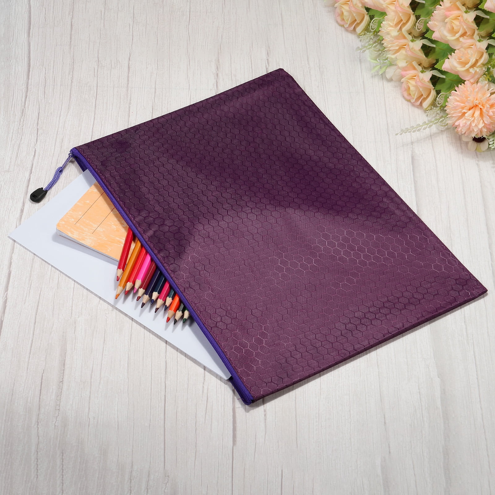 Unique Bargains Waterproof Zipper File Bags Document Storage Folders Bills Pencil Pouch Purple