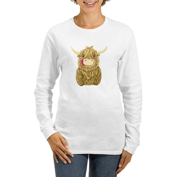 CafePress - Happy Highland Cow Long Sleeve T Shirt - Women's Long Sleeve Graphic Casual T-Shirt